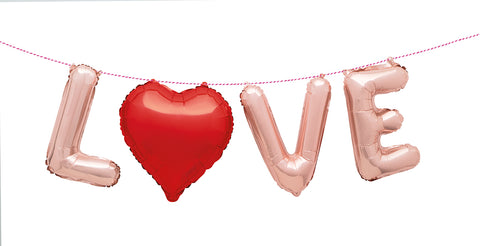 Rose Gold "LOVE" Foil Balloon Banner Kit with Heart, 9 ft