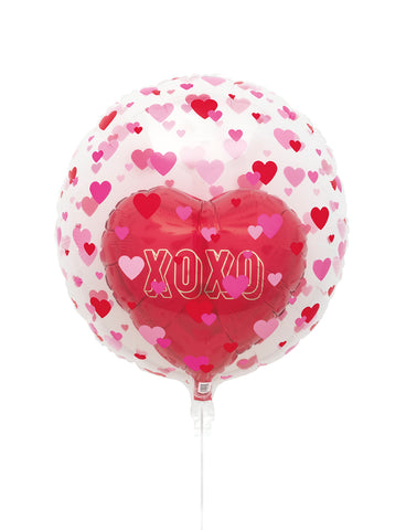 Hearts & Kisses Clear Plastic Sphere Double Stuffed Helium Balloon