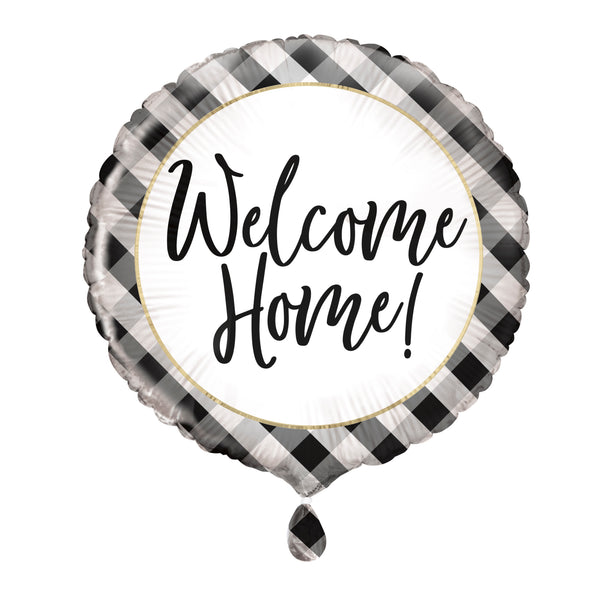 Black Gingham Welcome Home 18" Round Foil Balloon, 1ct