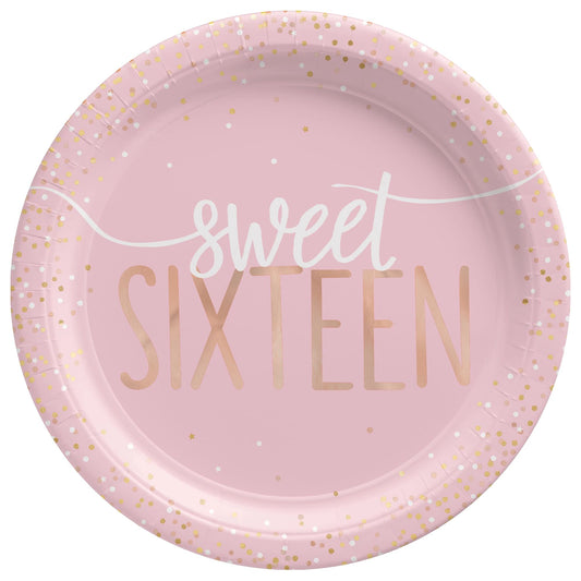 Rose Gold & Pink Sweet 16 Dessert Plates, 8ct