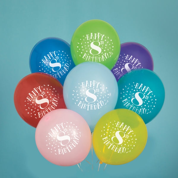 Fun Happy 8th Birthday 12" Latex Balloons, 8ct