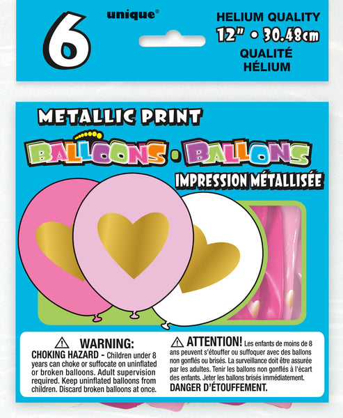 Gold Heart 12" Assorted Latex Balloons, 6ct
