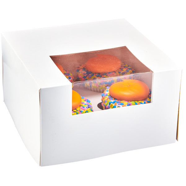 White 4 Count Cupcake Cake Box With Window