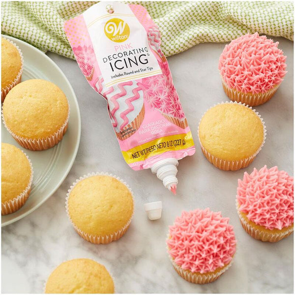 Pink Icing Pouch with Tips, 8 oz.