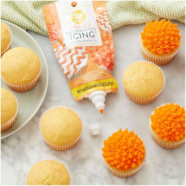 Orange Icing Pouch with Tips, 8 oz.