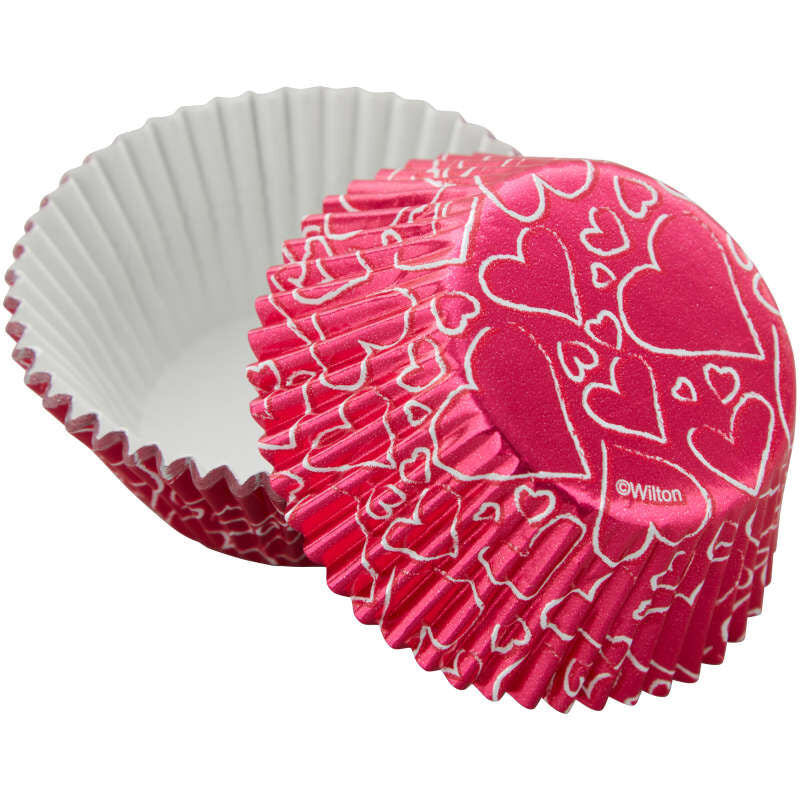 Pink Hearts Valentine's Day Foil Cupcake Liners, 24-Count