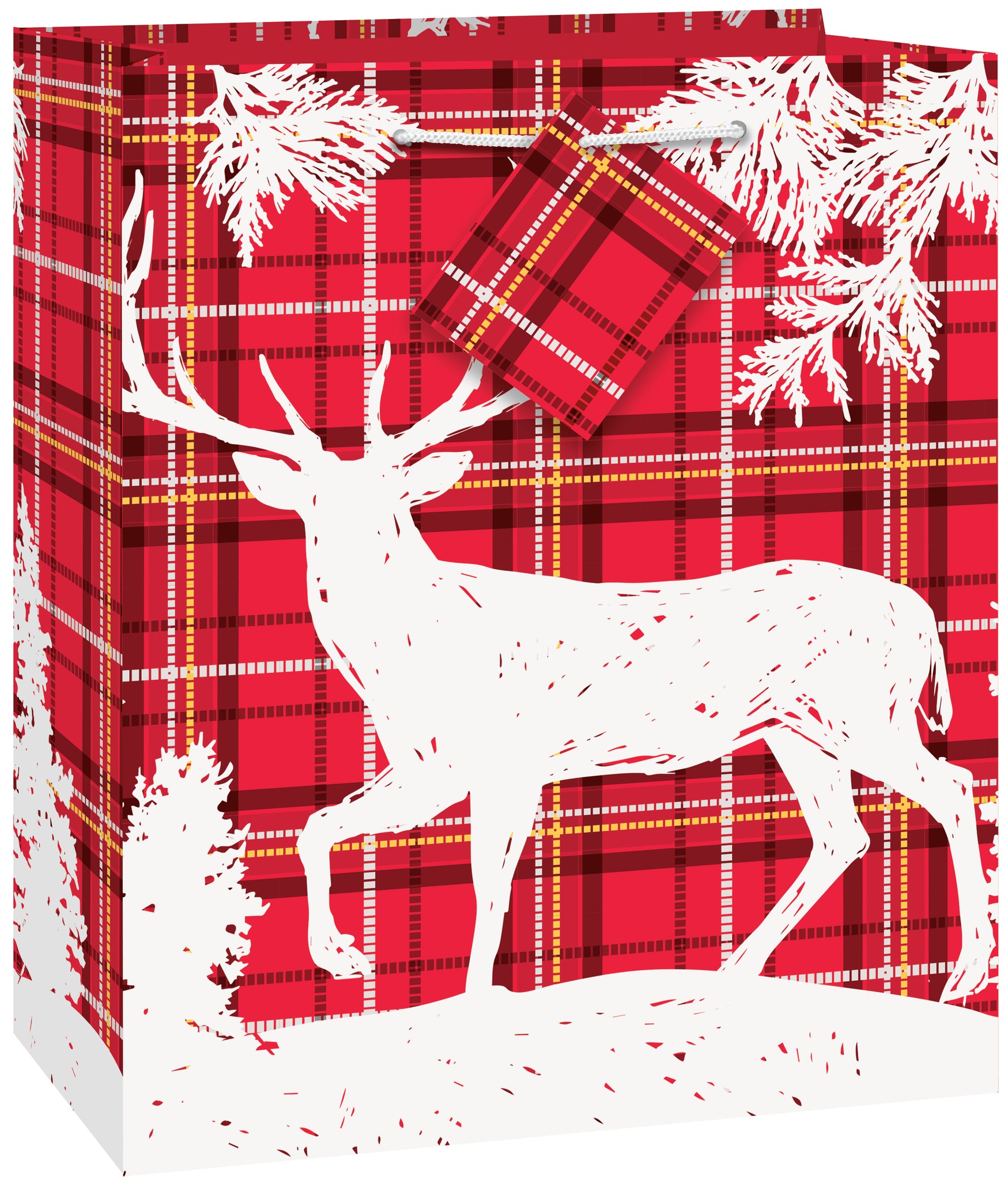 Plaid Deer Christmas Medium Gift Bag, 1ct