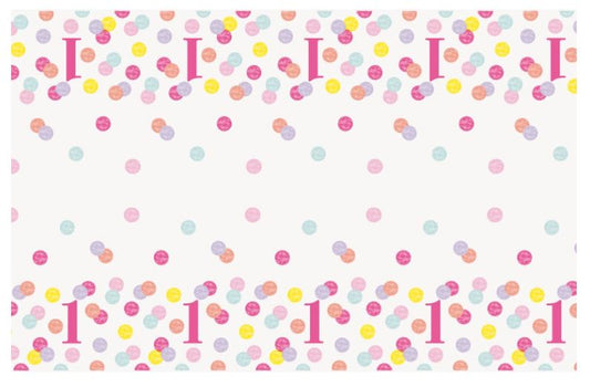 Pink Dots 1st Birthday Rectangular Plastic Table Cover, 54" x 84"