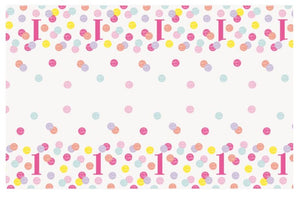 Pink Dots 1st Birthday Rectangular Plastic Table Cover, 54" x 84"