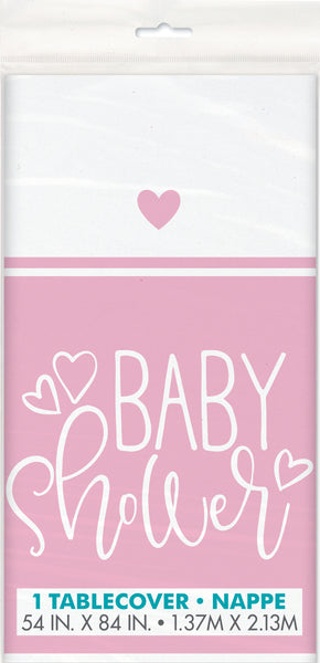 Pink Hearts Baby Shower Rectangular Plastic Table Cover, 54" x 84", 1ct