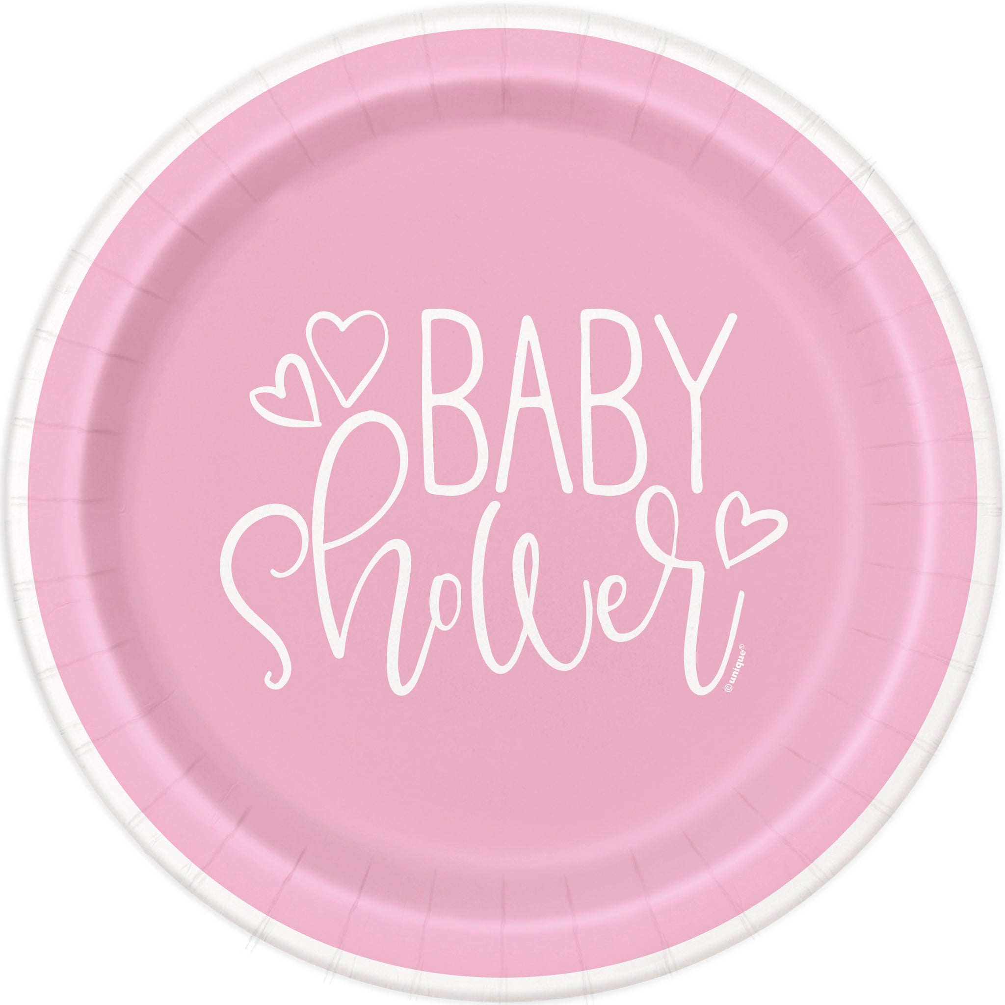 Pink Hearts Baby Shower Round 9" Dinner Plates, 8ct
