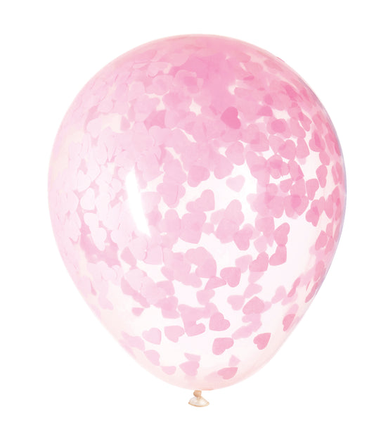 Clear Latex Balloons with Pink Heart Confetti 16", 5ct