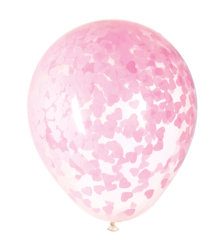Clear Latex Balloons with Pink Heart Confetti 16", 5ct