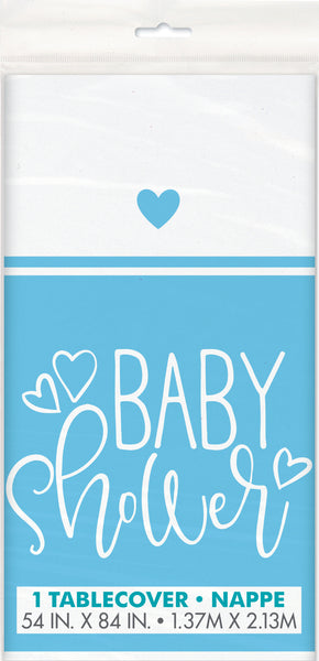 Blue Hearts Baby Shower Rectangular Plastic Table Cover, 54" x 84", 1ct