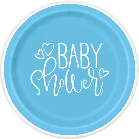 Blue Hearts Baby Shower Round 7" Dessert Plates, 8ct