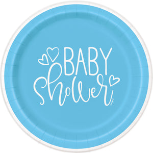 Blue Hearts Baby Shower Round 9" Dinner Plates, 8ct