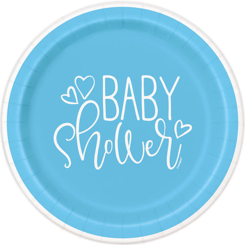 Blue Hearts Baby Shower Round 9" Dinner Plates, 8ct