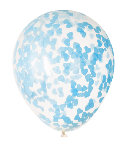 Clear Latex Balloons with Blue Heart Confetti 16", 5ct