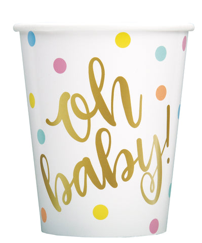 "Oh baby!" Gold Baby Shower 9oz Paper Cups, 8ct