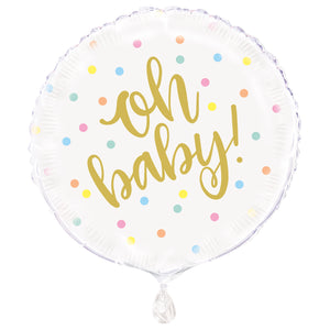 "Oh baby!" Gold Baby Shower 18" Round Foil Balloon, 1ct