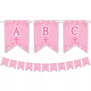 First Communion Personalized Pennant Banner - Pink