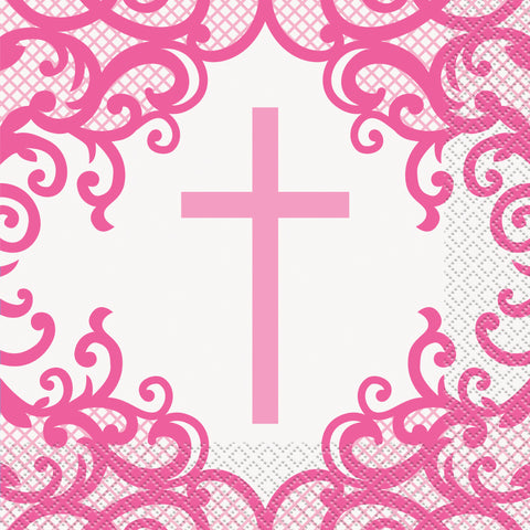 Fancy Pink Cross Luncheon Napkins, 16ct
