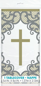 Fancy Gold Cross Rectangular Plastic Table Cover, 54" x 84", 1ct