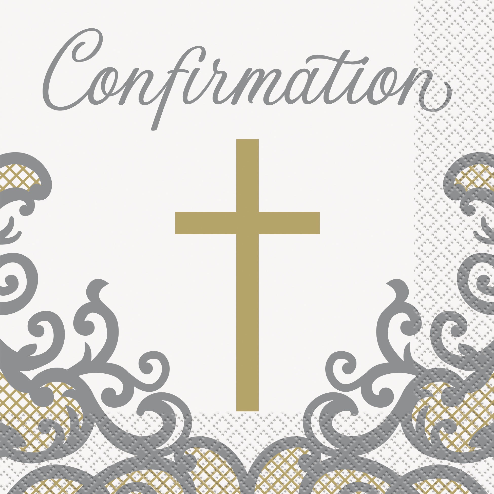 Fancy Gold Cross Confirmation Luncheon Napkins, 16ct