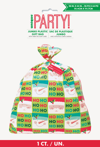 Holly Santa Jumbo Plastic Gift Bag, 1ct