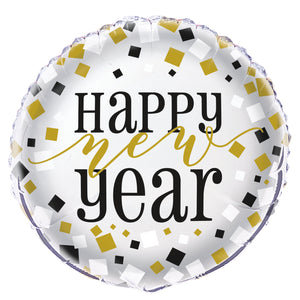 Black, Gold & Silver New Year 18" Round Foil Balloon, 1ct