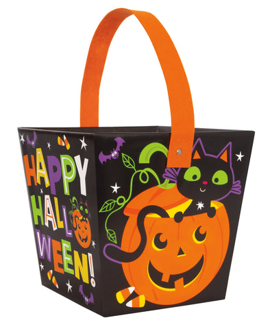 Cat & Pumpkin Halloween Paper Board Bucket