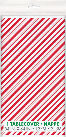 Red Stripes Snowman Rectangular Plastic Table Cover, 54" x 84"