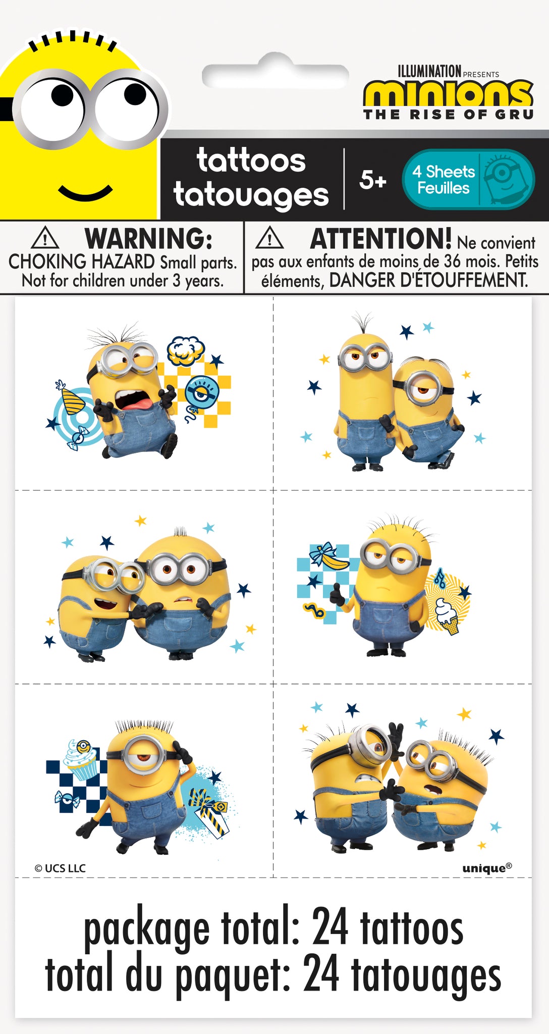 Minions 2 Color Tattoo Sheets, 4ct
