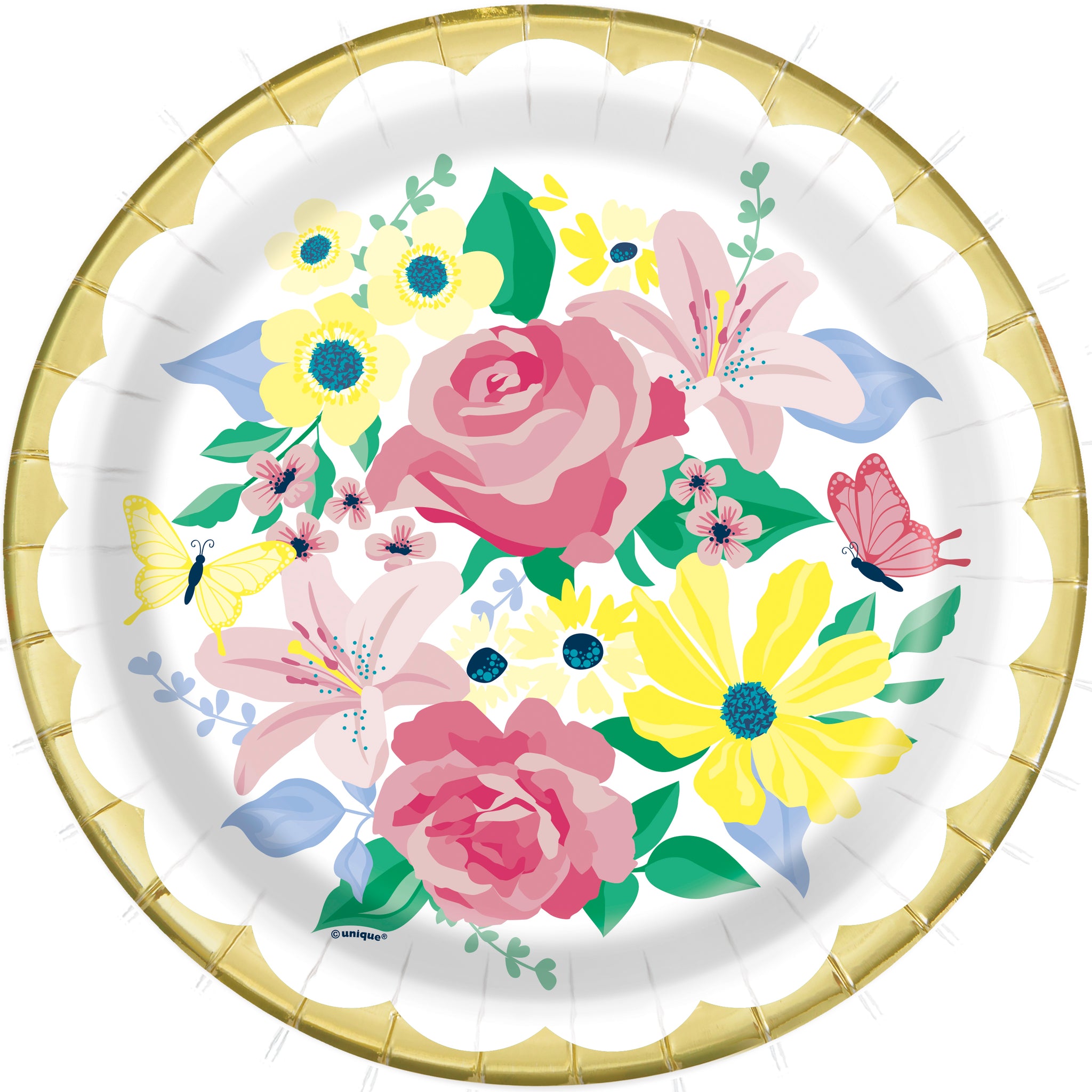 Pastel Floral Round 9" Dinner Plates, 8ct - Foil Stamped