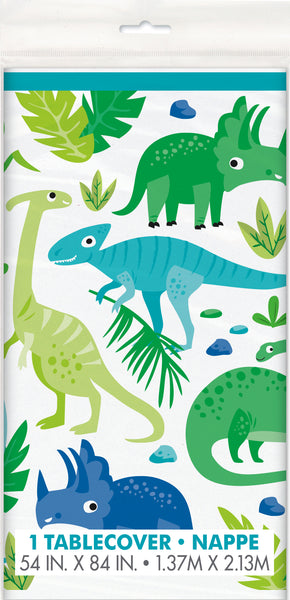 Blue & Green Dinosaur Plastic Table Cover, 54"x84", 1ct