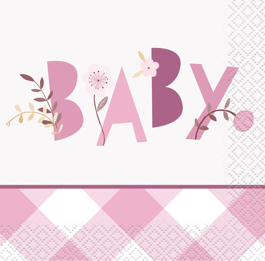 Pink Floral Elephant Beverage Napkins, 16ct