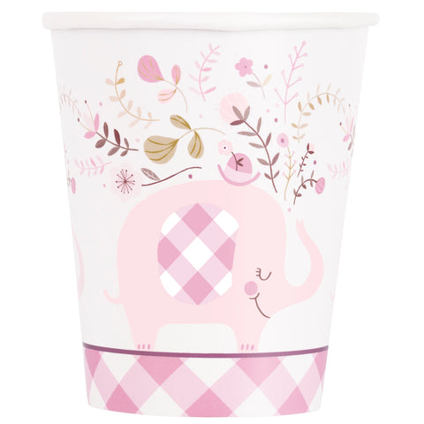 Pink Floral Elephant 9oz Paper Cups, 8ct