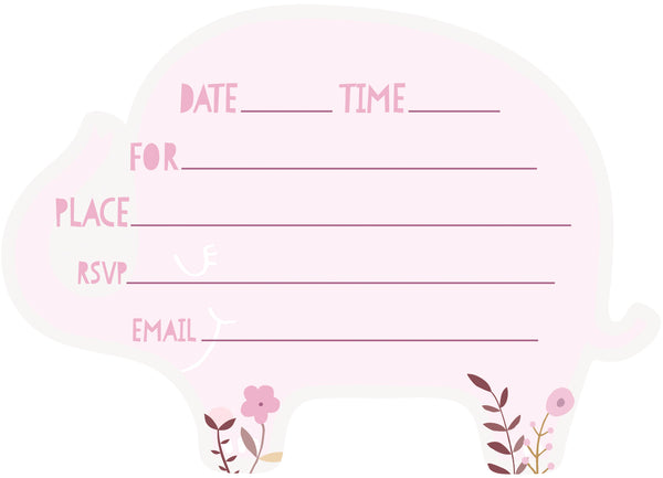 Pink Floral Elephant Invitations, 8ct