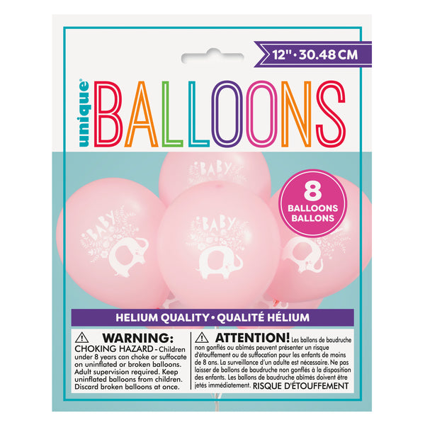 Pink Floral Elephant 12" Latex Balloons, 8ct