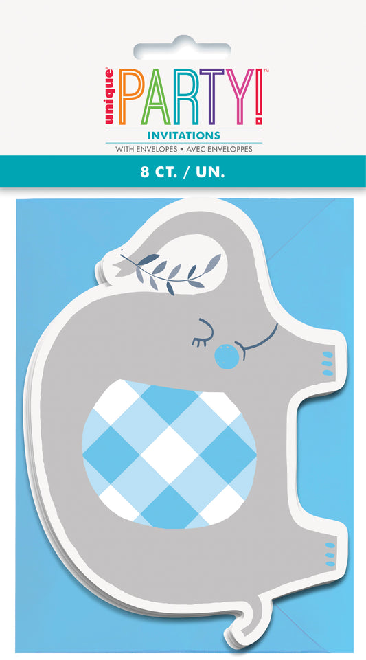 Invitaciones de elefante floral azul, 8 unidades