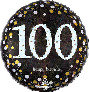 100th Birthday Sparkle Holographic 18" Mylar Balloon