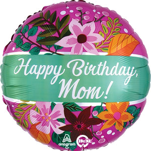 Happy Birthday Mom Floral Bouquet 18" Mylar Balloon