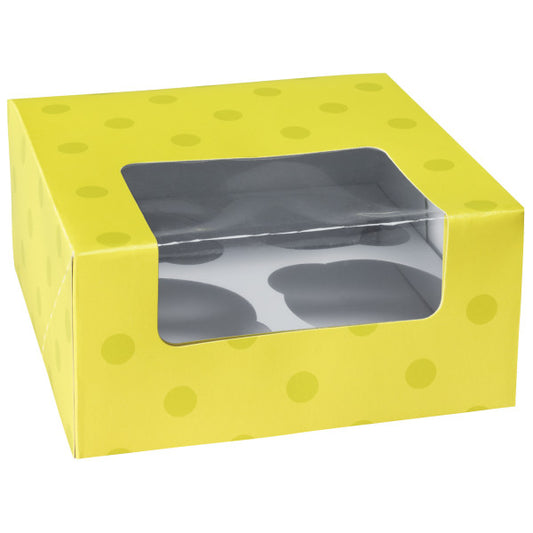 Caja para pastelitos con ventana, color verde lima y lunares, 4 unidades 