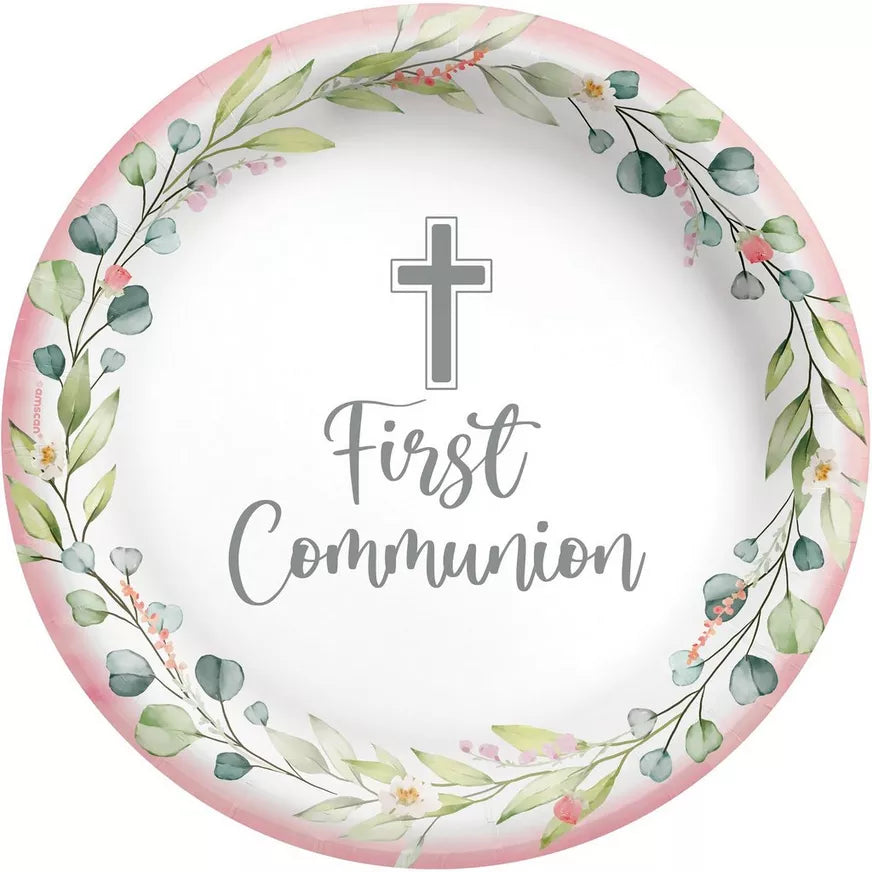 My First Communion 10" Round Plates - Pink, 20ct