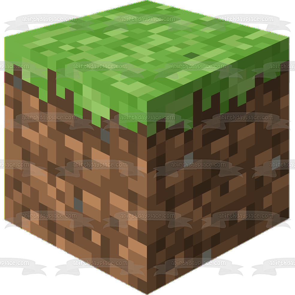 Imagen comestible para decoración de tarta con bloque de terreno de Minecraft ABPID00013 