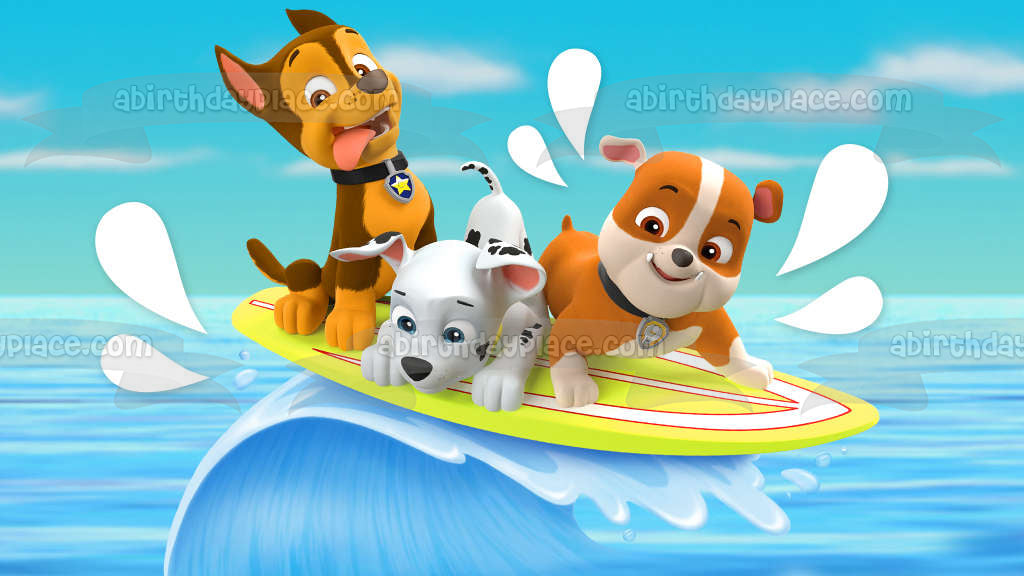 Paw Patrol Splashy Fun Rubble Marshall and Zuma Edible Cake Topper Image ABPID00027