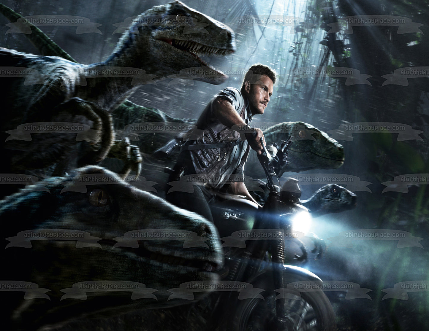 Jurassic World  Raptor Motorcycle Edible Cake Topper Image ABPID00063