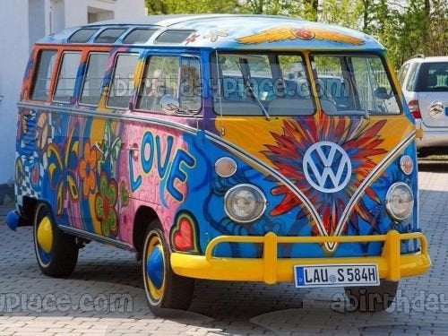 VW Van Painted Hippie Bus 70s Edible Cake Topper Image ABPID00127