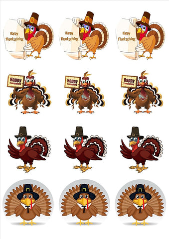 Happy Thanksgiving Turkey Pilgrim Hat Edible Cupcake Topper Images ABPID00131