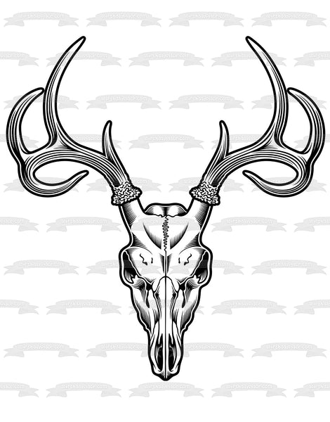 Hunting Deer Head Skull Illustration Edible Cake Topper Image ABPID00191